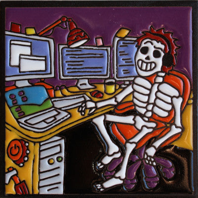 Computer Geek Day Of The Dead Clay Tile