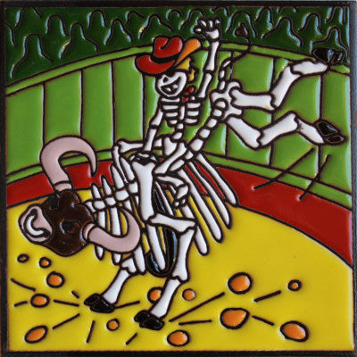 Bull Rider Day Of The Dead Clay Tile