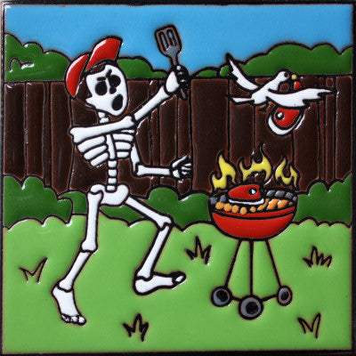 BBQ Time Day Of The Dead Clay Tile