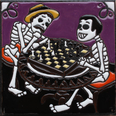 Chess Players Day Of The Dead Clay Tile