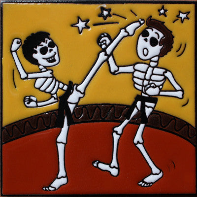 Karate Day Of The Dead Clay Tile
