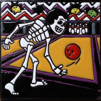 Bowling Time Day Of The Dead Clay Tile