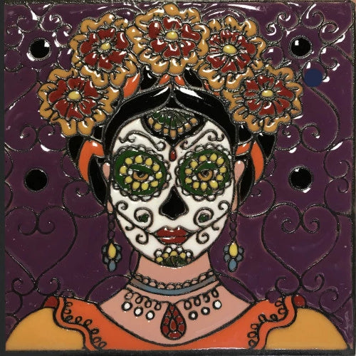 Flower Lady Time Day Of The Dead Clay Tile