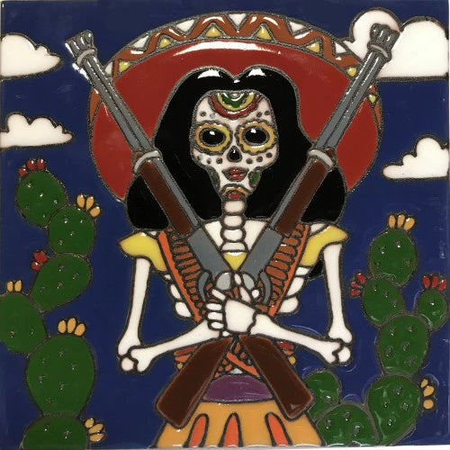 Rifle Lady Time Day Of The Dead Clay Tile