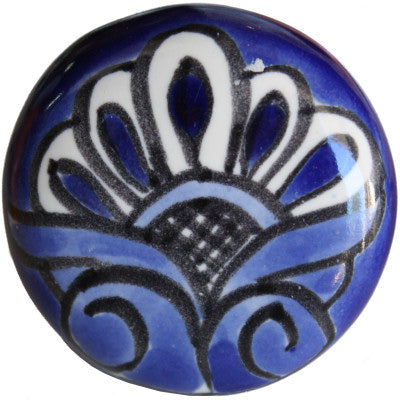 Round Blue Talavera Ceramic Drawer Knob