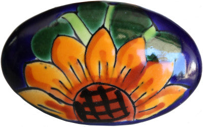 Oval Sunflower Talavera Ceramic Drawer Knob