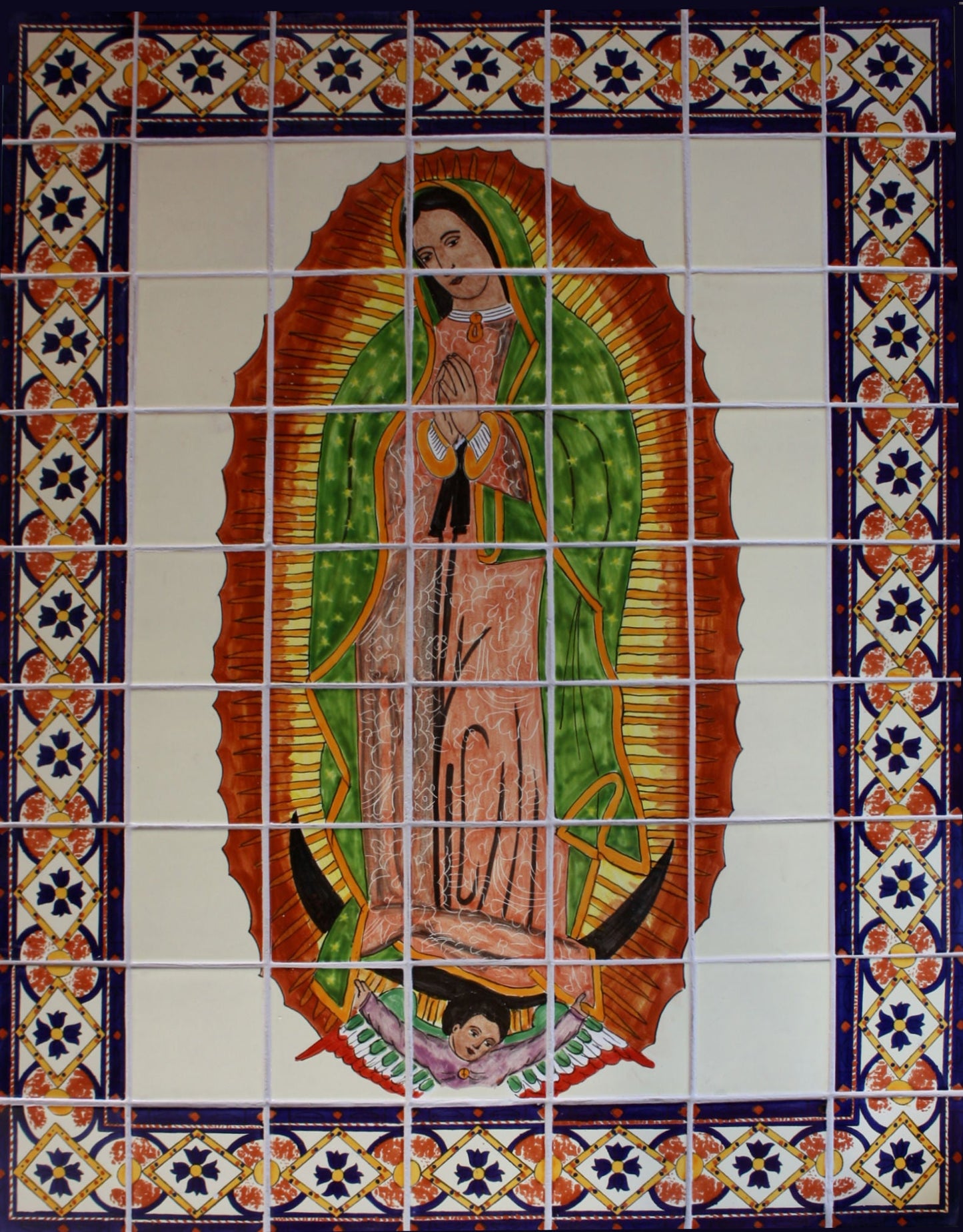 Large Our Lady Virgen De Guadalupe Clay Talavera Tile Mural