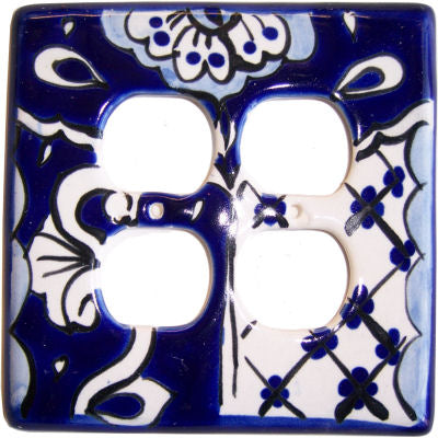 Traditional Blue Talavera Double Outlet Switch Plate