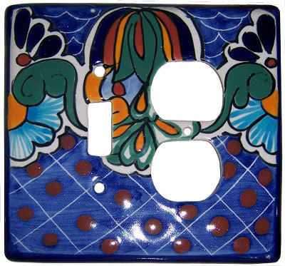 Blue Mesh Talavera Toggle-Outlet Switch Plate