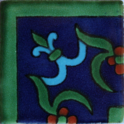 Corner Blue Liz Flower Talavera Mexican Tile